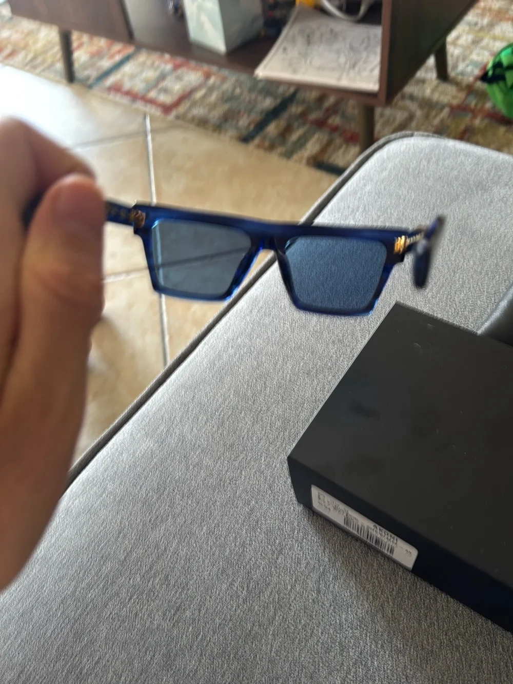 Balmain Blue Transparent Square Sunglasses with Gold Accents